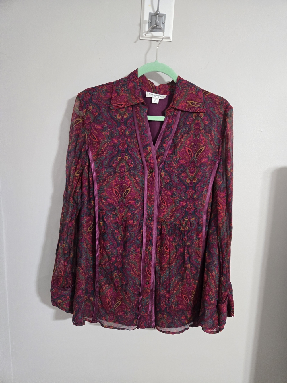 Coldwater Creek Pink and Purple Paisley Button-Front Blouse